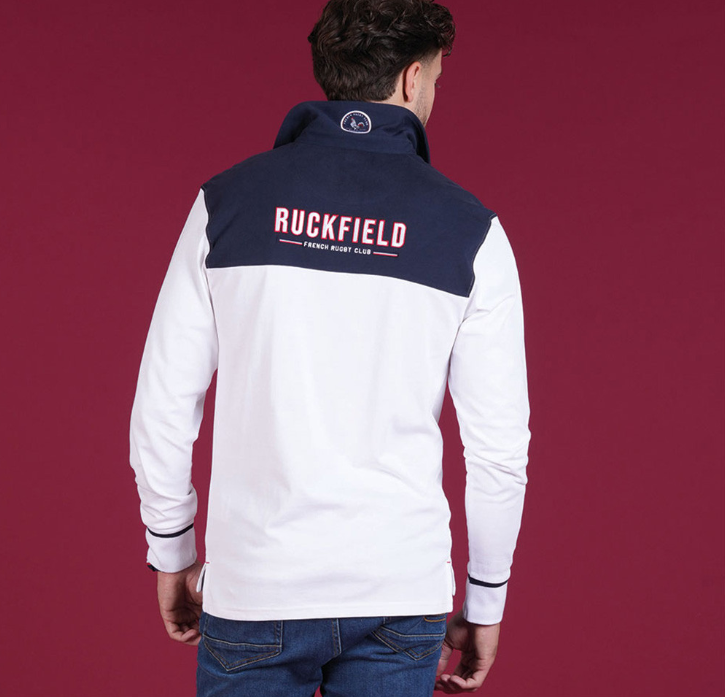 Polo manches longues Ruckfield blanc et bleu marine, collection French