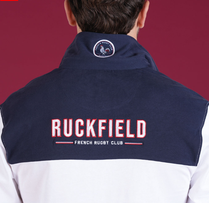 Polo manches longues Ruckfield blanc et bleu marine, collection French