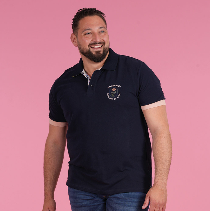 Polo manches courtes Ruckfield bleu marine, collection Flowers of Rugby