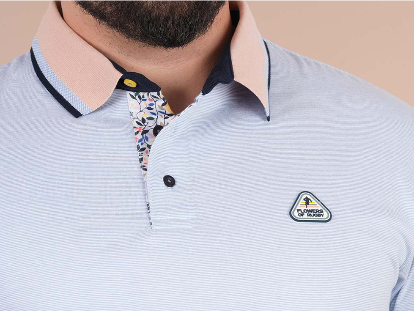 Polo manches courtes Ruckfield bleu clair, collection Flowers of Rugby