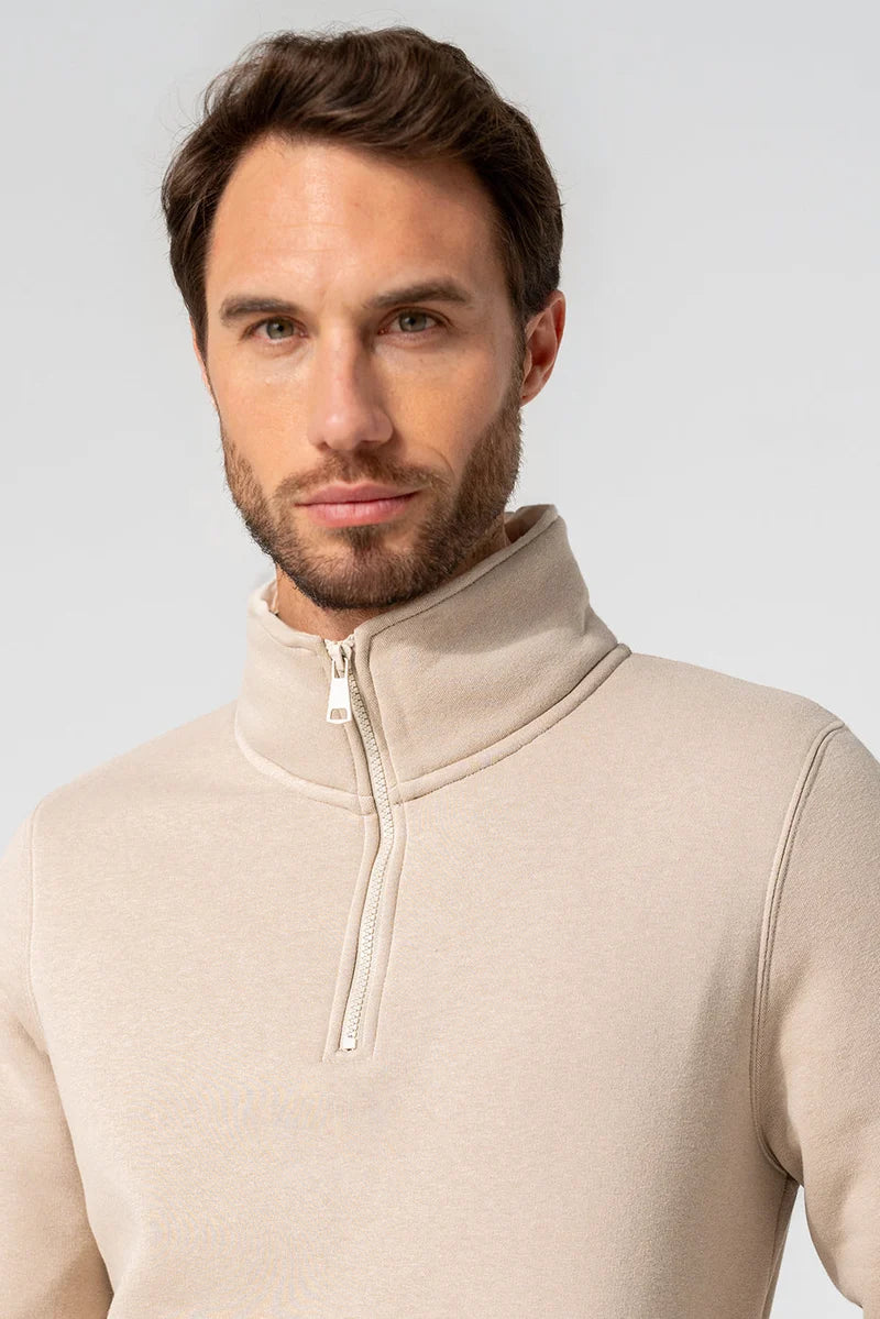 Sweat-shirt beige à col zippé Dario Beltran