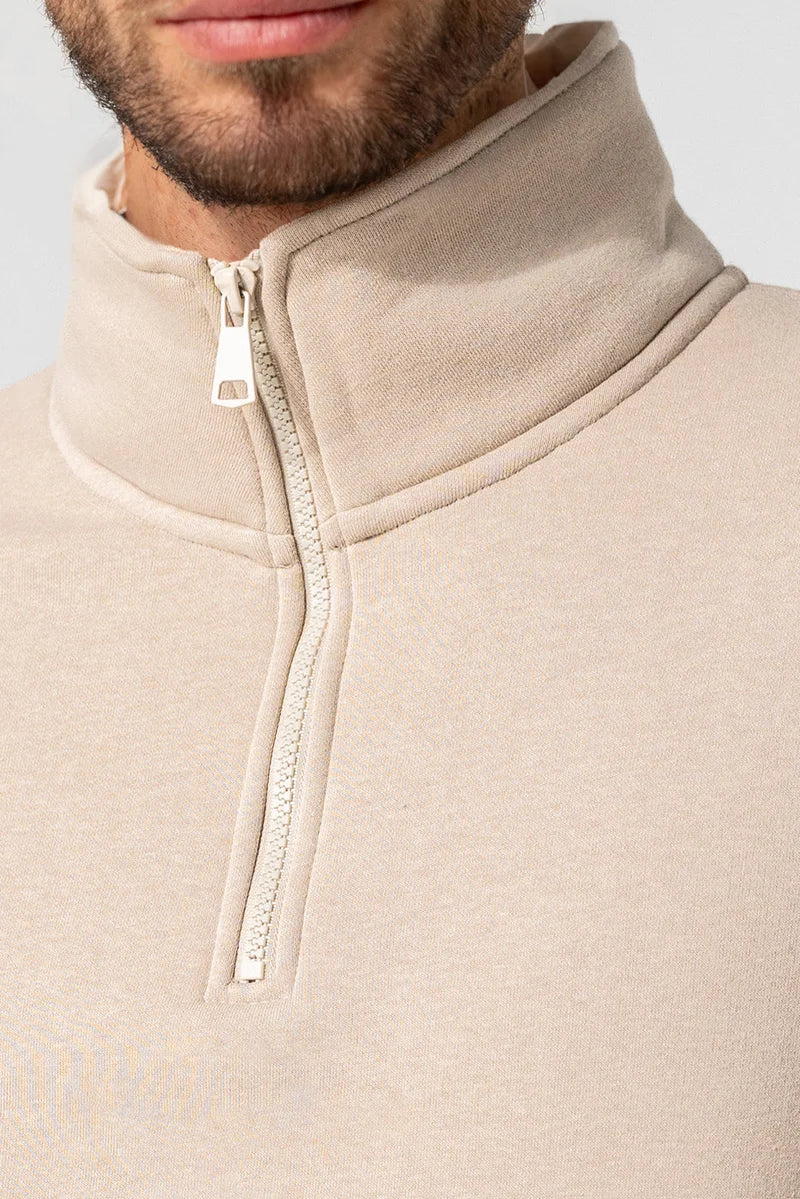 Sweat-shirt beige à col zippé Dario Beltran