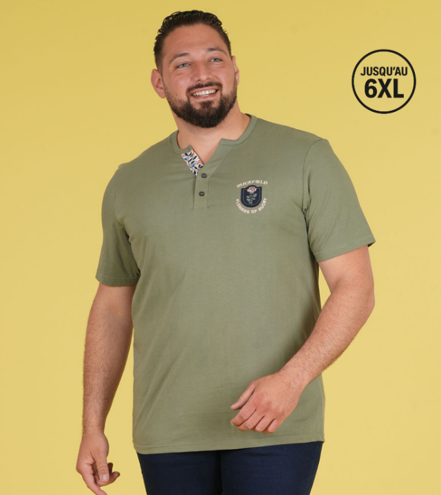 T-shirt kaki col tunisien manches courtes Ruckfield Flowers of Rugby