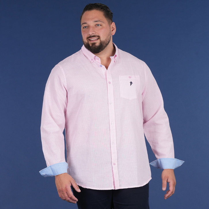 Chemise manches longues Ruckfield rose et blanche à rayures