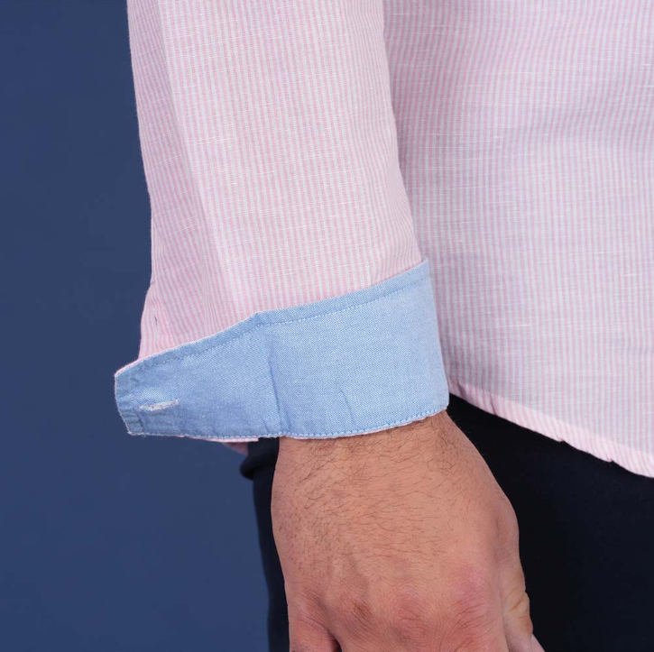 Chemise manches longues Ruckfield rose et blanche à rayures