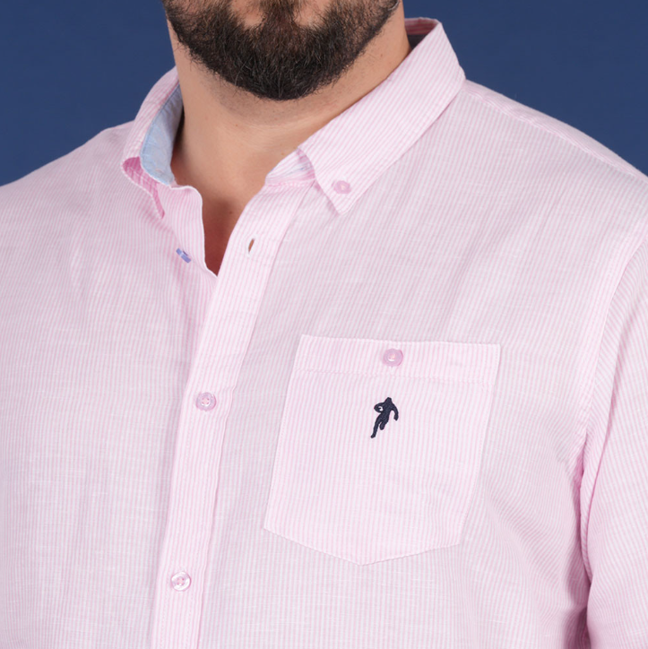 Chemise manches longues Ruckfield rose et blanche à rayures