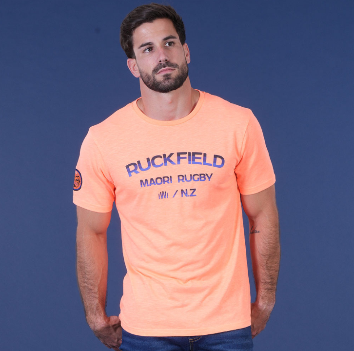 T-shirt manches courtes Ruckfield orange vif, collection Maori
