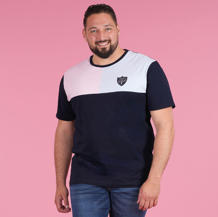 T-shirt Ruckfield color block bleu marine, empiècement rose et bleu ciel