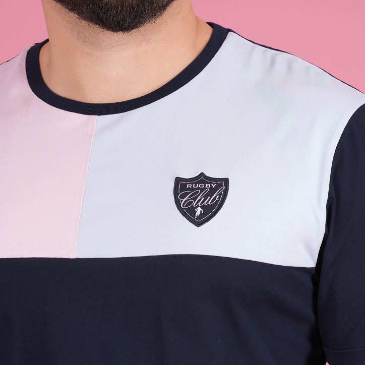 T-shirt Ruckfield color block bleu marine, empiècement rose et bleu ciel