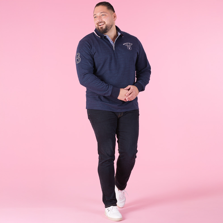Polo manches longues Ruckfield Members bleu chiné pour homme
