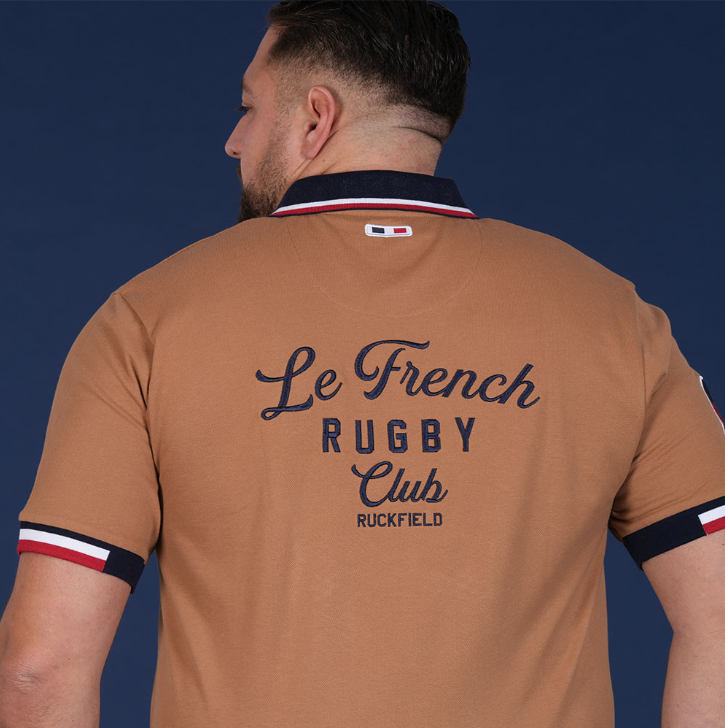 Polo manches courtes beige foncé Ruckfield French Rugby Club