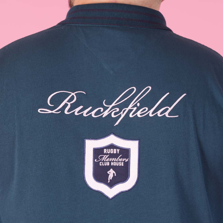 Polo manches longues Ruckfield Members bleu pétrole pour homme