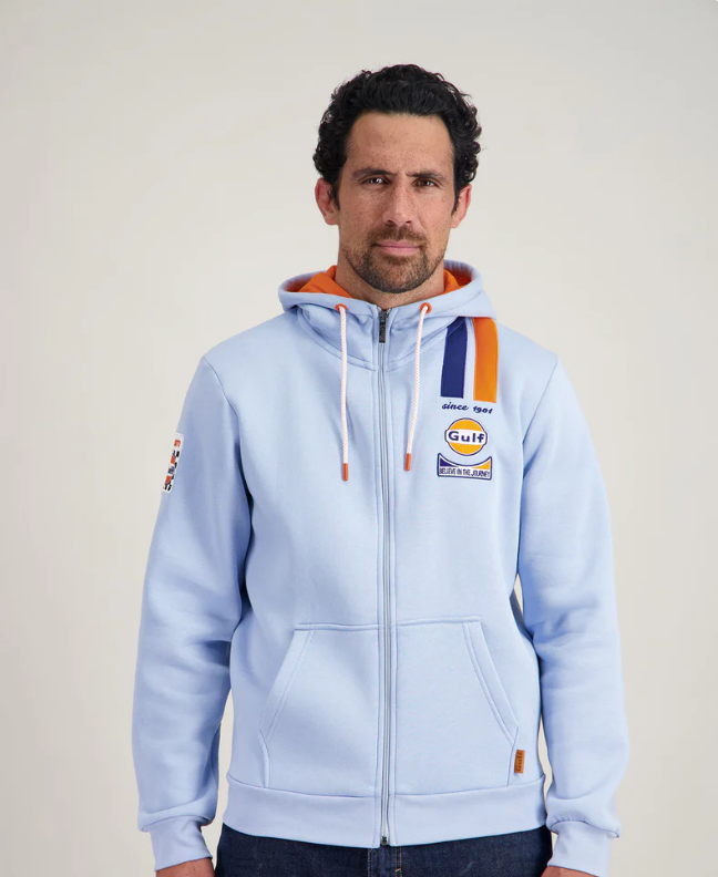 Sweat zippé à capuche homme Gulf, bleu clair