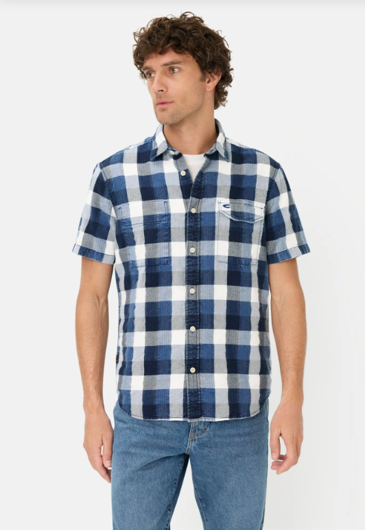 Chemise manches courtes Camel Active à carreaux bleu