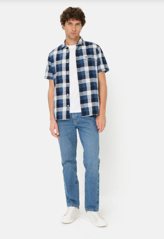 Chemise manches courtes Camel Active à carreaux bleu