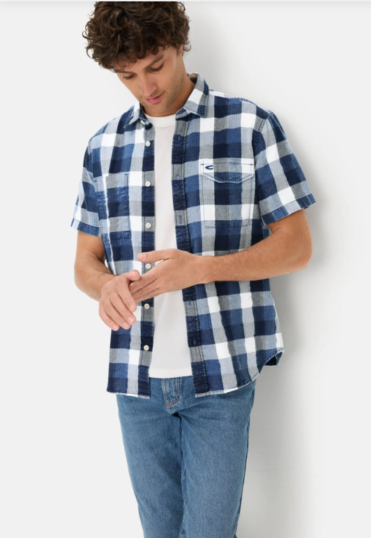Chemise manches courtes Camel Active à carreaux bleu